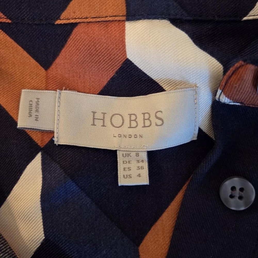 Hobbs Aubery Collared Dress Geometric Retro Diamon Pattern Navy Orange Size 4 - Picture 7 of 9